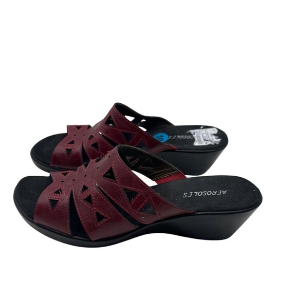 Aerosoles Size 10 Chic Leather Slip-On Casual Stylist Wedge Sandals Red - Picture 2 of 7